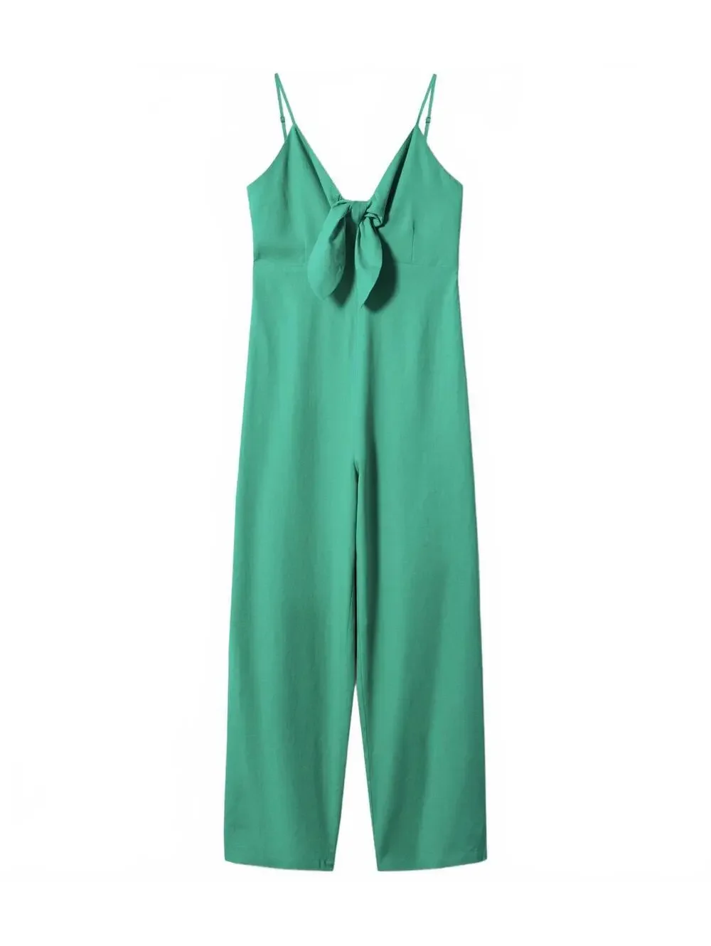 Mango Bow Linen Jumpsuit Green NWT XS